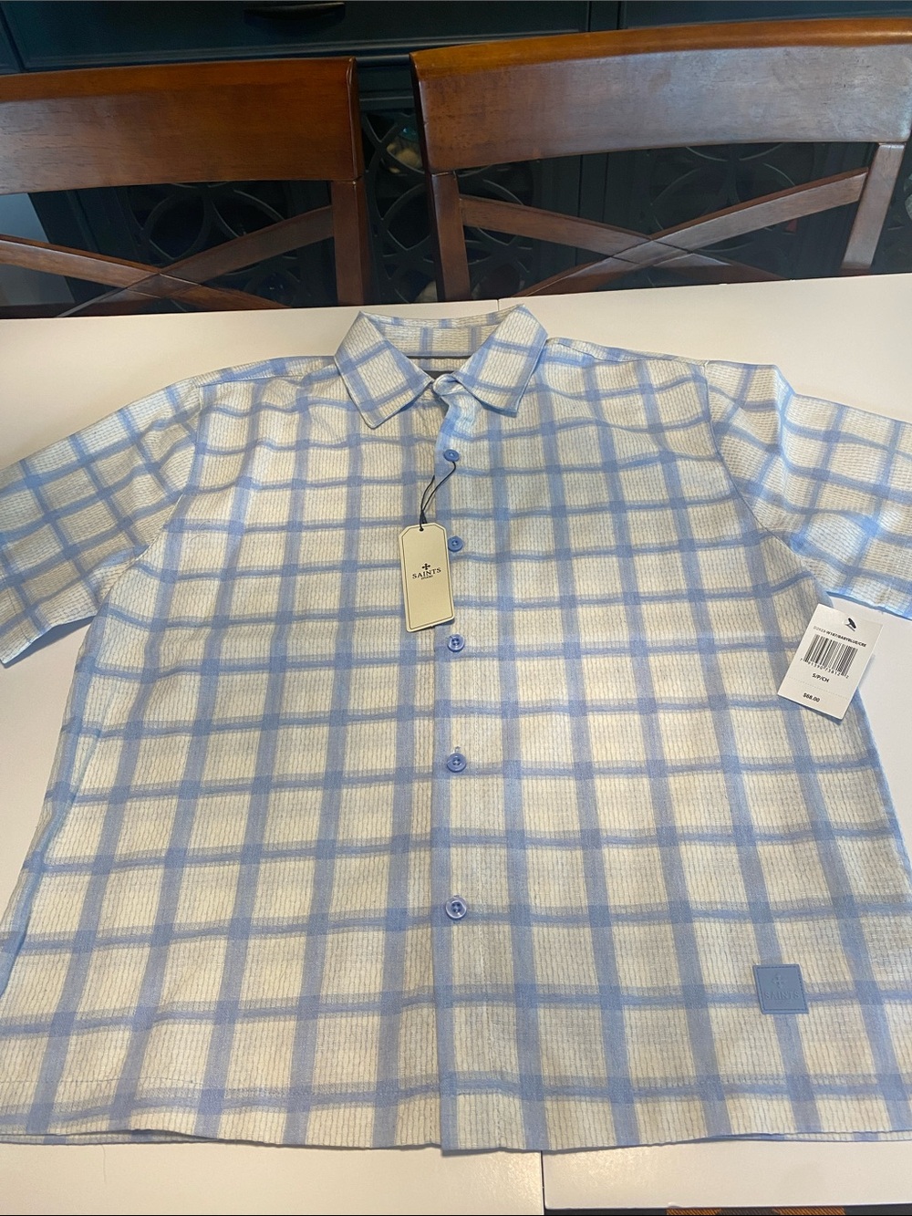 Saints Studio Men's Light Blue Windowpane Short-Sleeve Button-Down Shirt